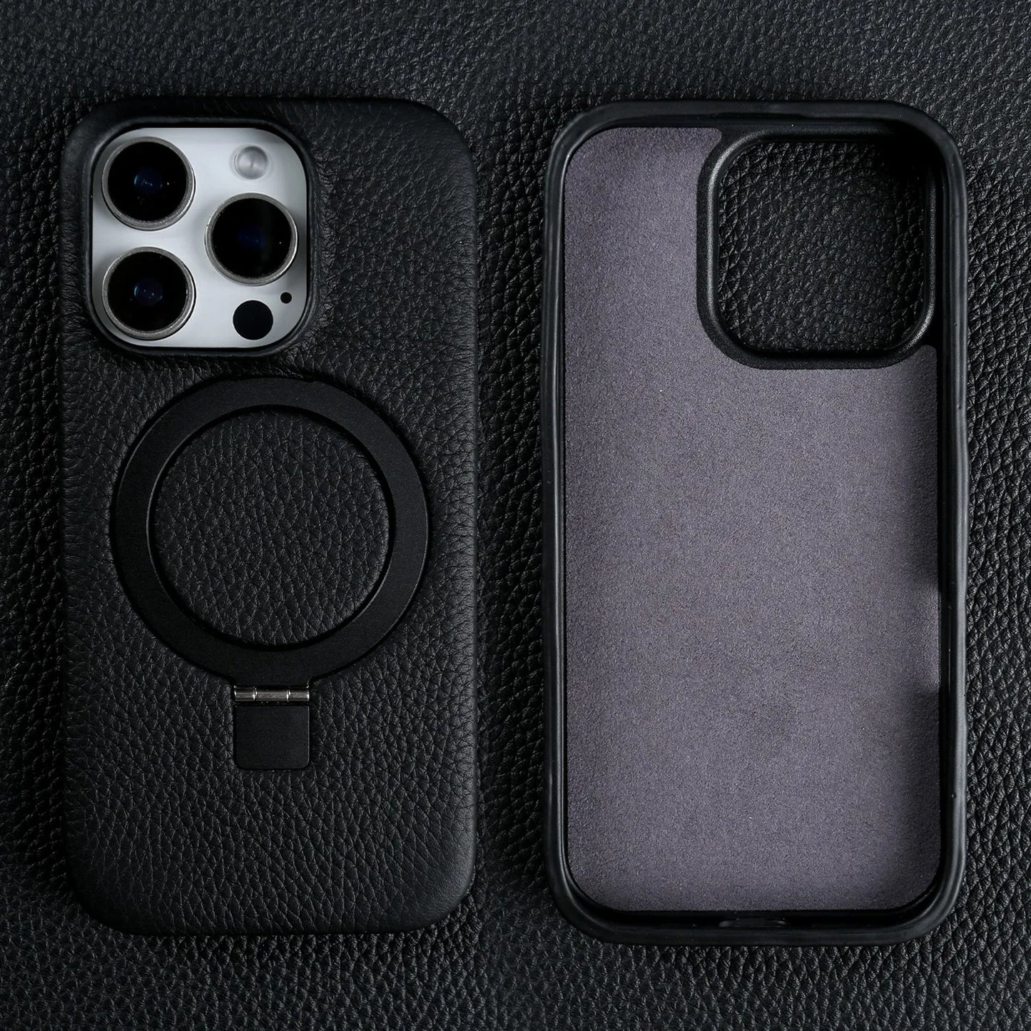 【本革シリーズ】折りたたみ スタンドリング付き レザースマホケース｜iPhone対応 #241013