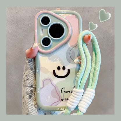 【ショルダーストラップ付きスマホケース】カラフル＆ポップ スマイル ニコちゃん デザイン｜iPhone対応 #250812