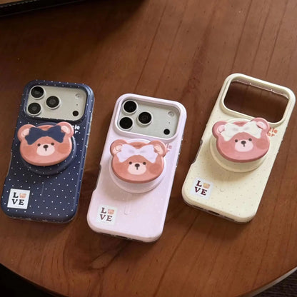 【くまモチーフ】マグネット内蔵 iPhoneケース (ケース単品・グリップセット選択可) ガーリー・ナチュラル アニマル PCA #261186