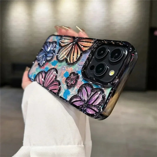 【クリスタルフラワー】立体エンボス フラワーデザイン スマホケース｜iPhone対応