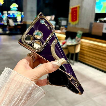 【スクエアシリーズ】Magnet内蔵 メタリック縁取り スマホケース 高級感 薄型 背面保護 スマホケース カバー | iPhone対応 #250412