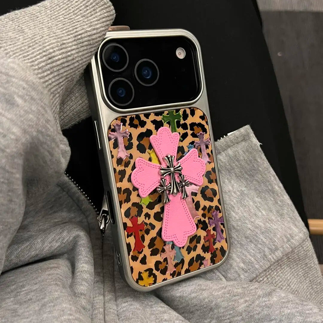 【レオパードクロス】クロスモチーフ × アニマル ヒョウ柄 スマホケース｜iPhone対応 #240801