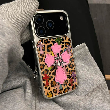 【レオパードクロス】クロスモチーフ × アニマル ヒョウ柄 スマホケース｜iPhone対応 #240801