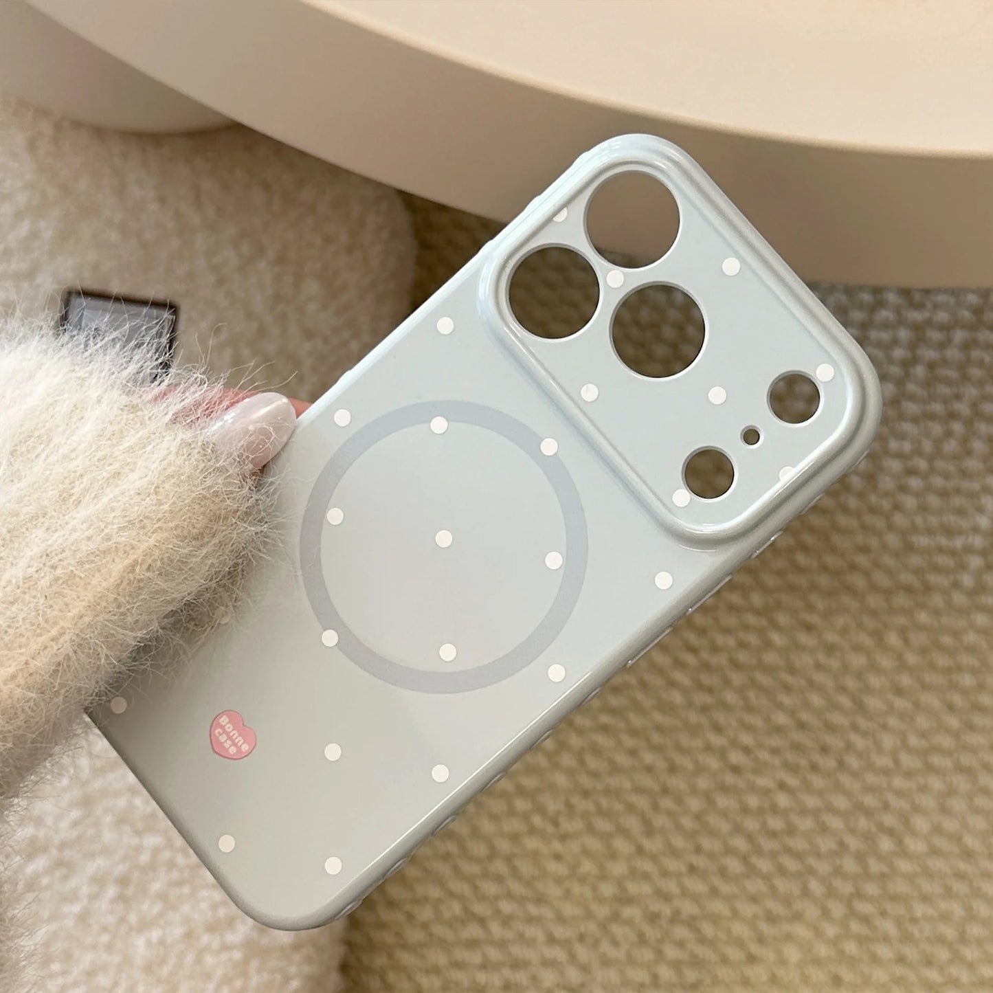 ハートミラーグリップ 水玉 ドットデザイン iPhoneケース｜マグネット内蔵 #240101