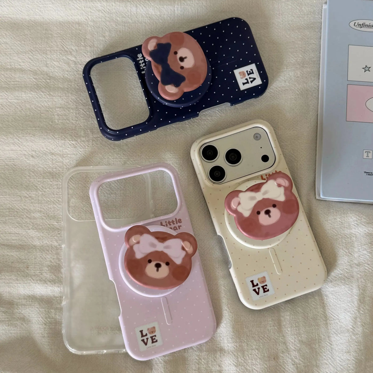 【くまモチーフ】マグネット内蔵 iPhoneケース (ケース単品・グリップセット選択可) ガーリー・ナチュラル アニマル PCA #261186