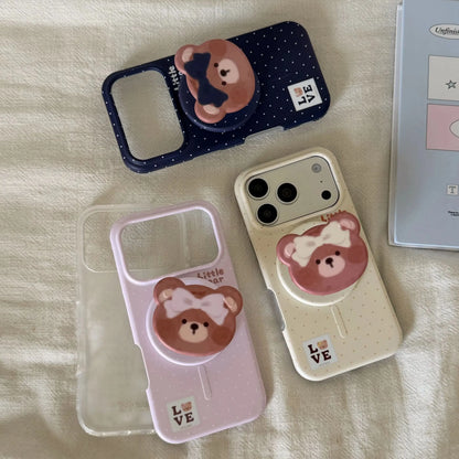 【くまモチーフ】マグネット内蔵 iPhoneケース (ケース単品・グリップセット選択可) ガーリー・ナチュラル アニマル PCA #261186