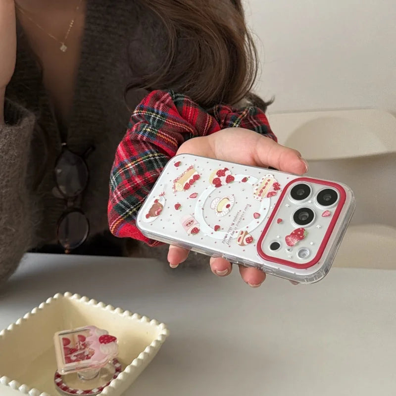 いちご ショートケーキ グリップ付き スイーツ ストロベリー iPhoneケース #240512