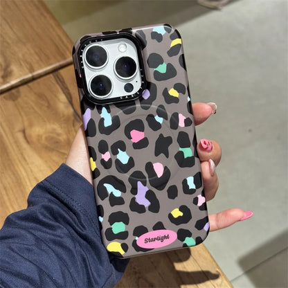 カラーレオパード柄 スターグリップ付き iPhoneケース｜Magnet内蔵 #231129