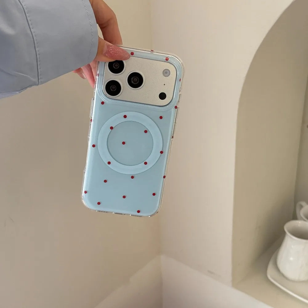 ダックスフンド スタンド付き 淡色ドット Magnet内蔵 iPhoneケース｜レトロかわいい #261257　