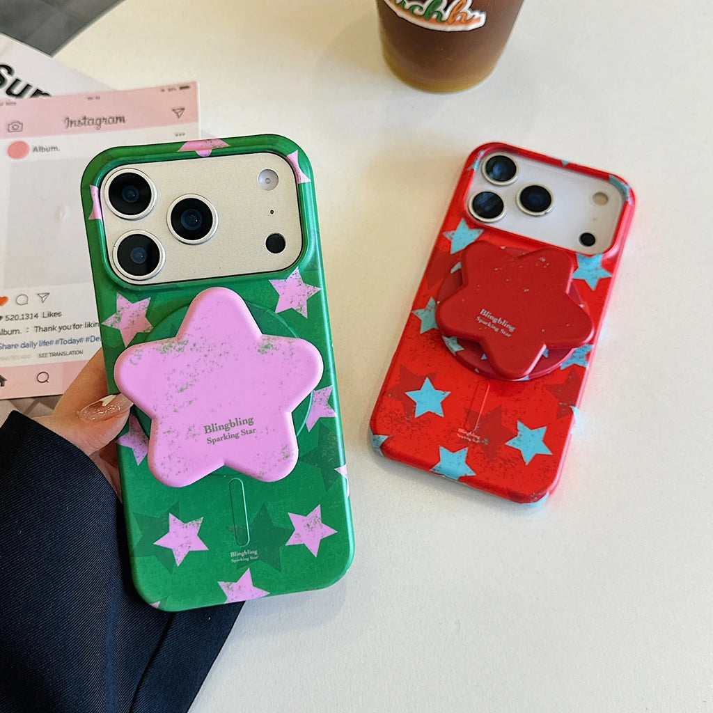 スターグリップ付き バイカラー iPhoneケース｜ポップデザイン・韓国風 #231212