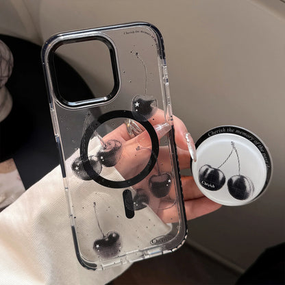 【Magnet対応】ブラックチェリー × 透明フレームケース｜iPhone対応 #240827