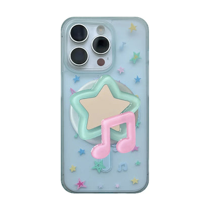 ミュージックモチーフ クリア×パステルカラー Magnet内蔵 iPhoneケース｜スター音符デザイン #231116