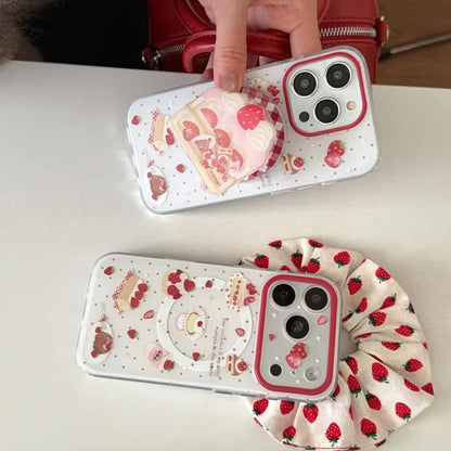 いちご ショートケーキ グリップ付き スイーツ ストロベリー iPhoneケース #240512
