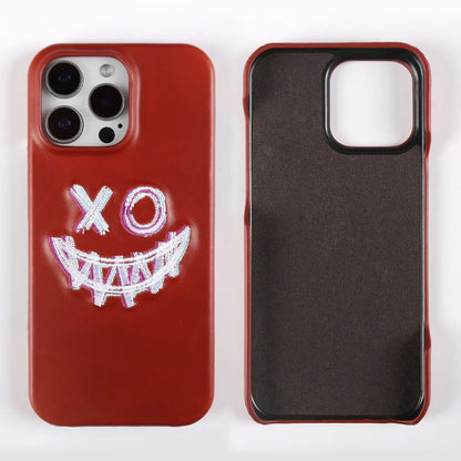 【本革シリーズ】艶あり スムースレザー スマイル ステッチケース｜iPhone対応 #240831