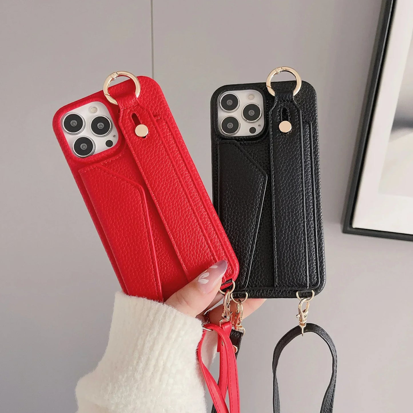 【ストラップ付き×カード収納】ウォレット レザー風 スマホケース｜iPhone対応 #250515