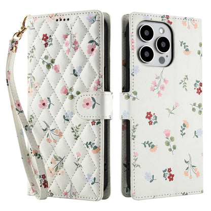 【ブックスタイル】花柄 フラワーキルティング ストラップ付き 手帳型 iPhoneケース｜カード収納 ショルダー対応 #240110