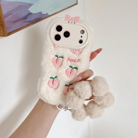 【ピーチファーリボン】もこもこピーチ×リボンカメラカバー スマホケース｜iPhone対応  #250113