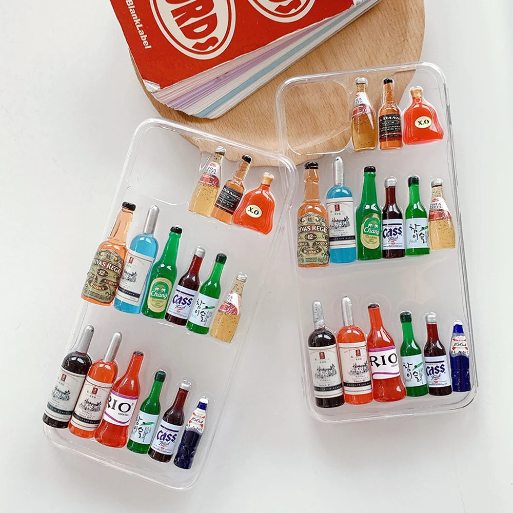 ミニボトルモチーフ iPhoneケース｜立体デザイン・ユニーククリアケース #240409