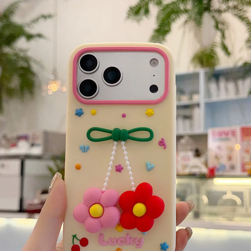立体 チェリーフラワー リボン 韓国 かわいい ガーリー｜ iPhoneケース #260514