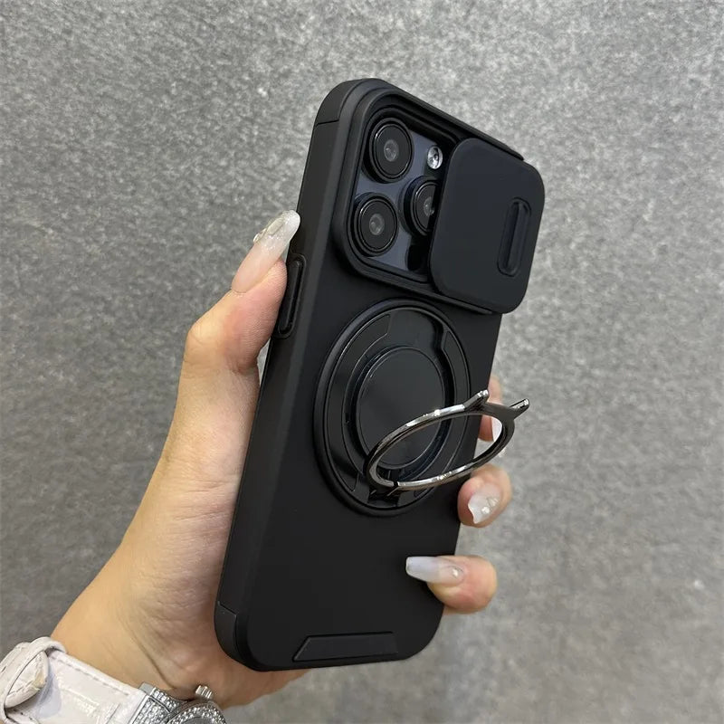 【耐衝撃シリーズ】カメラレンズカバー付き マグネット対応 スタンド機能 ストラップ付き スマホケース｜iPhone対応 #251226