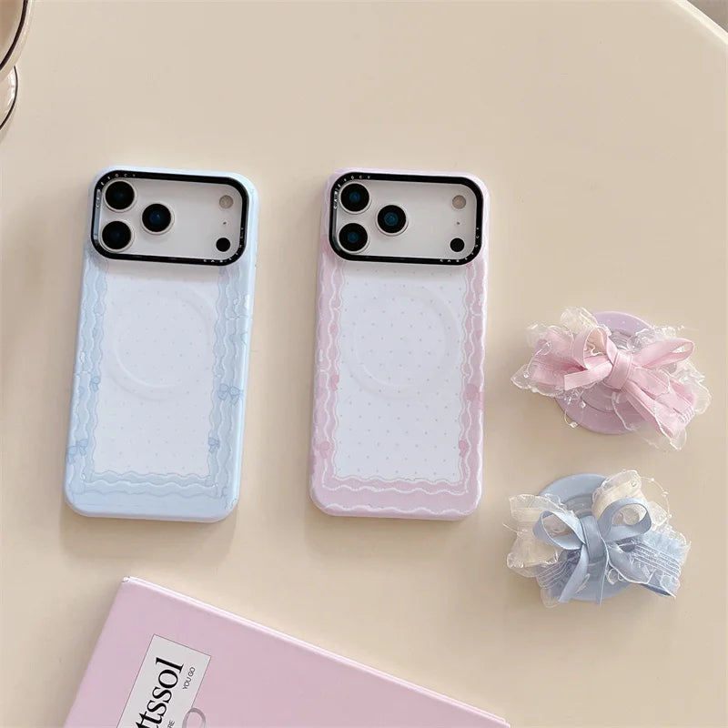 【Magnet内蔵】LACE RIBBON レース×ふわリボン スマホケース｜iPhone対応 #240928