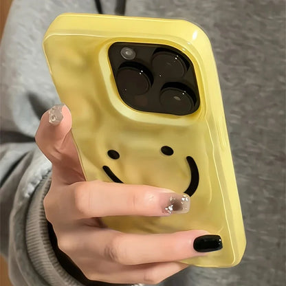 【ニコちゃんシリーズ】手書き風 スマイル 波型 立体デザイン iPhoneケース #260227