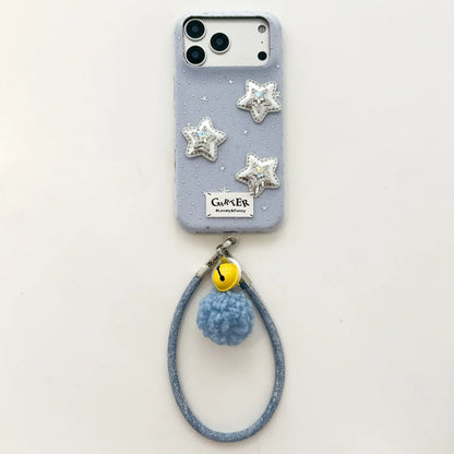 3Dシルバースター もこもこストラップ付き iPhoneケース｜星空グリッター・韓国ガーリー #260002