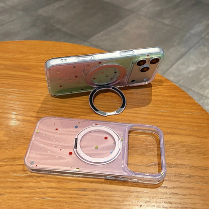 【ドット柄】オーロラグラデーション  iPhoneケース  折りたたみリングスタンド カラフルドット  回転リングホルダー 耐衝撃スマホケース #230901