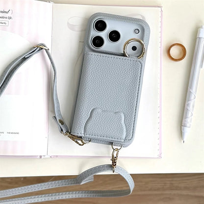 【ベアポケットレザー】くまエンボス × カード収納付き ショルダースマホケース｜iPhone対応 #250208