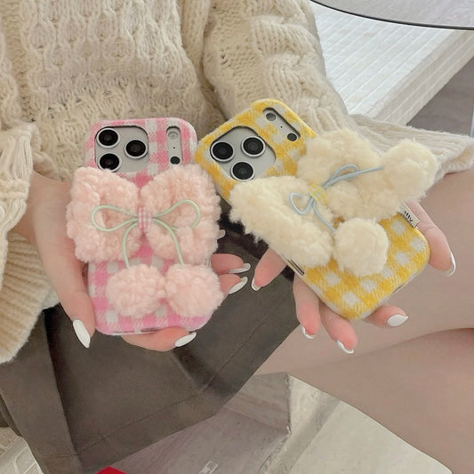 もこもこリボン チェック柄 iPhoneケース #240506