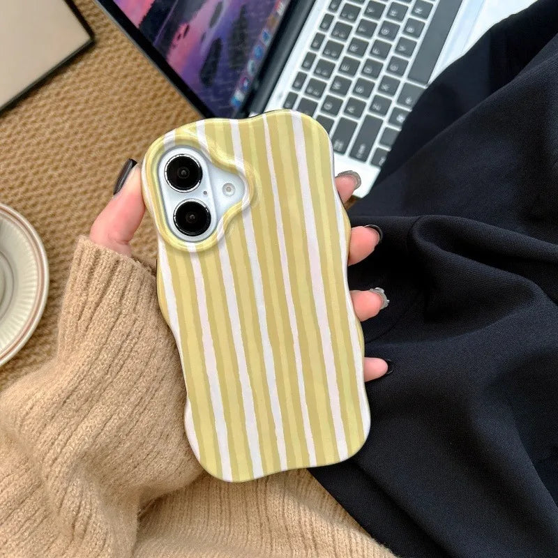 【ウェーブシリーズ】ポップカラー ボーダー ストライプデザイン スマホケース｜iPhone対応 #250823