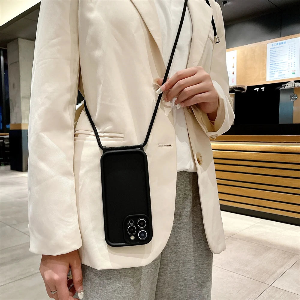 【シンプルシリーズ】無地ショルダーストラップ付き おしゃれ肩掛け スマホケース｜iPhone対応 #250901