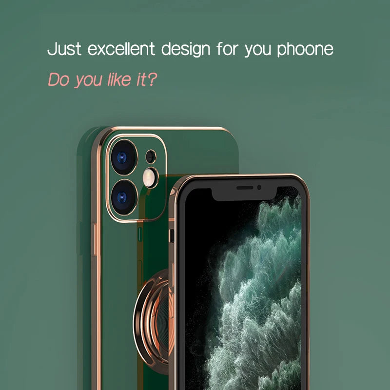 リングスタンド付き ゴールド メタルフレーム iPhoneケース #240113