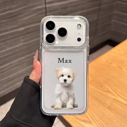 【カスタムNAMEシリーズ】ペット写真 × カスタム ネーム 印字 クリア フォトケース｜iPhone対応 #241008
