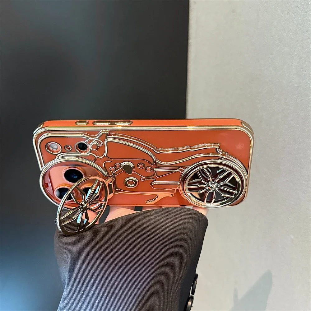 くるくる回る タイヤ 自転車 メタルバイク iPhoneケース｜立体ラインデザイン #240508