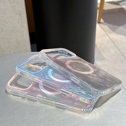 【Magnet内蔵】大理石風 シェルグロウ オーロラパール スマホケース｜iPhone対応 #250127