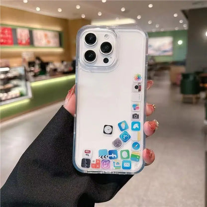 【流れるシリーズ】アプリアイコン クリア 透明キラキラ ラメ ソフト スマホケース カバー｜iPhone対応 #250402