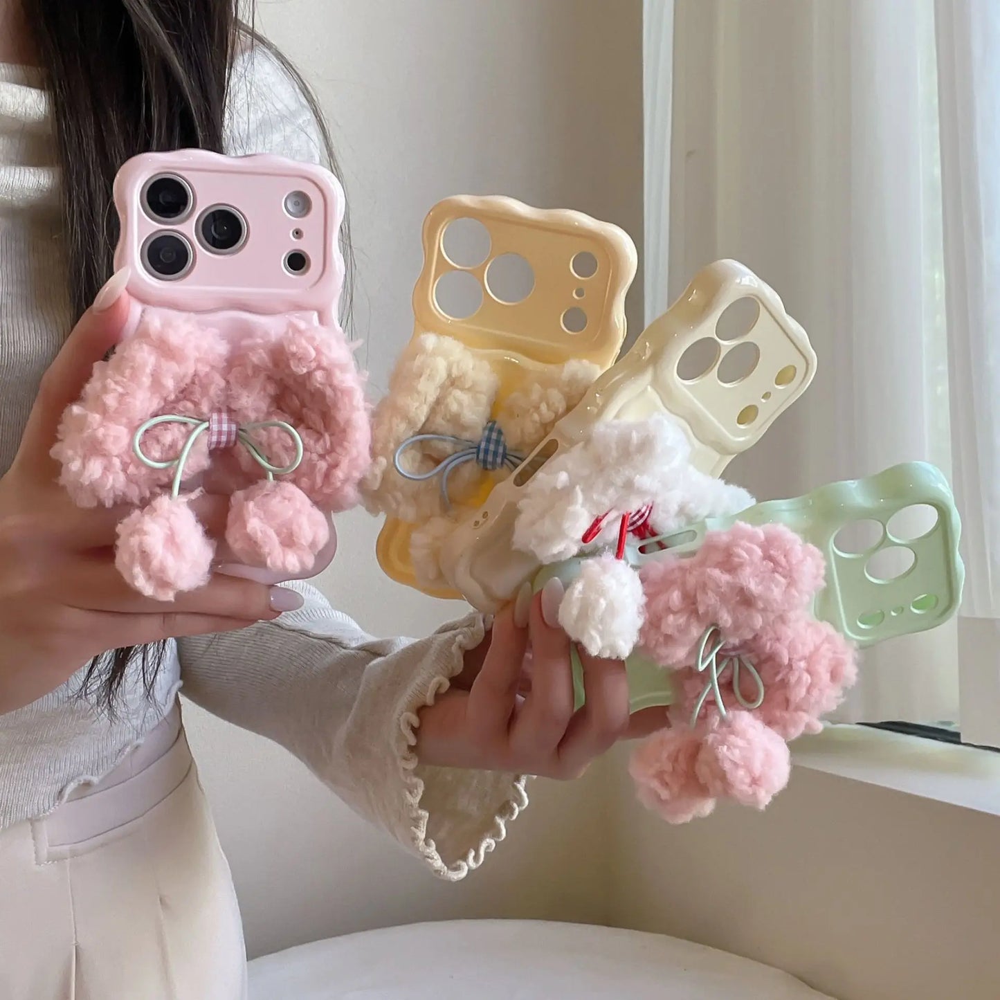 もこもこリボン パステルカラー iPhoneケース #240505