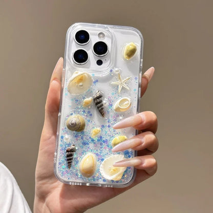 貝殻モチーフ スパンコール クリア iPhoneケース｜夏・マリン #260094