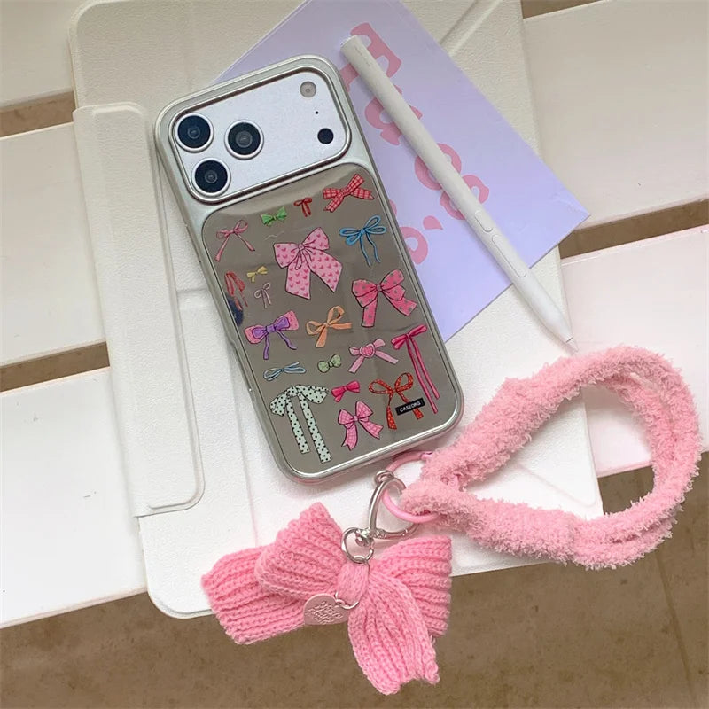 【カラフルリボンミラー】 リボンストラップ付き スマホケース｜iPhone対応 #240912