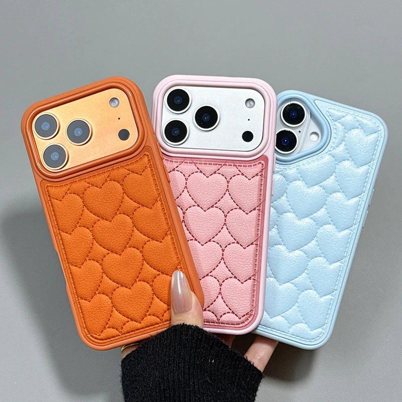 【ハートキルティング 】立体ステッチ レザー調 スマホケース｜iPhone対応 #241022
