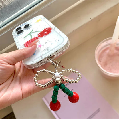 【フルーツシリーズ】赤チェック＆星柄チェリー ポップデザイン クリアスマホケース｜iPhone対応 #251008