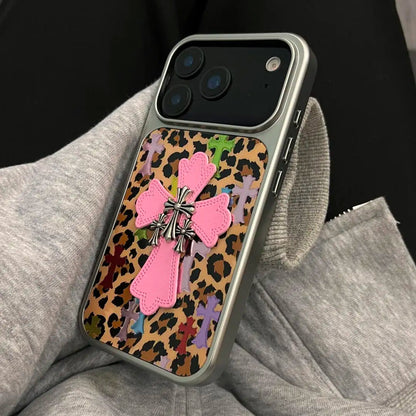 【レオパードクロス】クロスモチーフ × アニマル ヒョウ柄 スマホケース｜iPhone対応 #240801