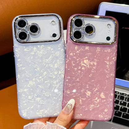 【マーブルシリーズ】大理石風 光沢パール調 クリアフレーム スマホケース｜iPhone対応 #251201