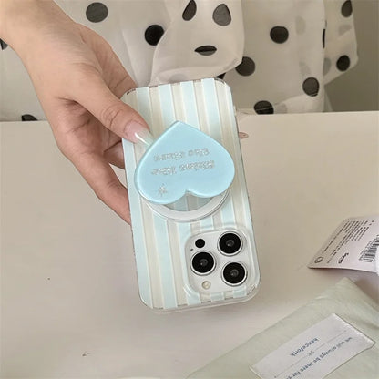 【ハートシリーズ】ストライプ＆立体ハートグリップ 大人かわいいスマホケース｜iPhone対応 #251026