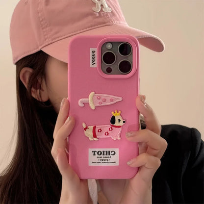 【ピンクパピークラウン】刺繍Dog 犬 × アンブレラ スマホケース｜iPhone対応 #250204