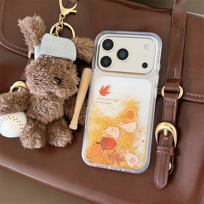 【流れるシリーズ】どんぐり もみじ 秋モチーフ きらきらラメ グリッター クリアスマホケース｜iPhone対応 #241018