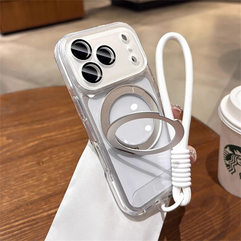 【折りたたみリングスタンド付き】クリア × カラーバンパー ストラップ付き スマホケース｜iPhone対応 #241218