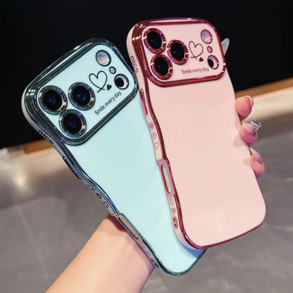 【ハートシリーズ】ゴールド ウェーブフレーム＆ハートデザイン 高級感 スマホケース｜iPhone対応 #251107