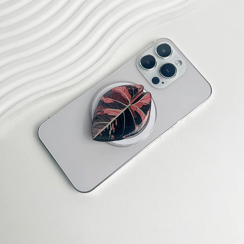 スマホグリップ｜ボタニカル リーフデザイン スマホスタンド 落下防止 #260426